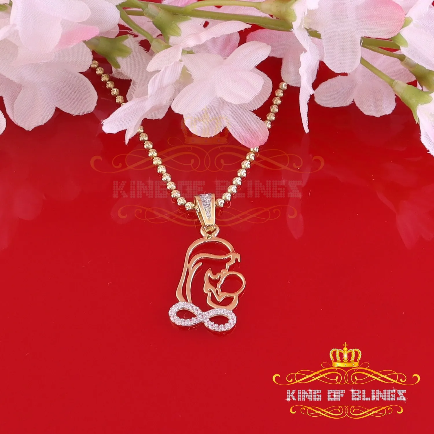 King Of Bling's Buy 0.31ct CZ Infinity Special Mother's Child 925 Sterling Yellow Silver Pendant