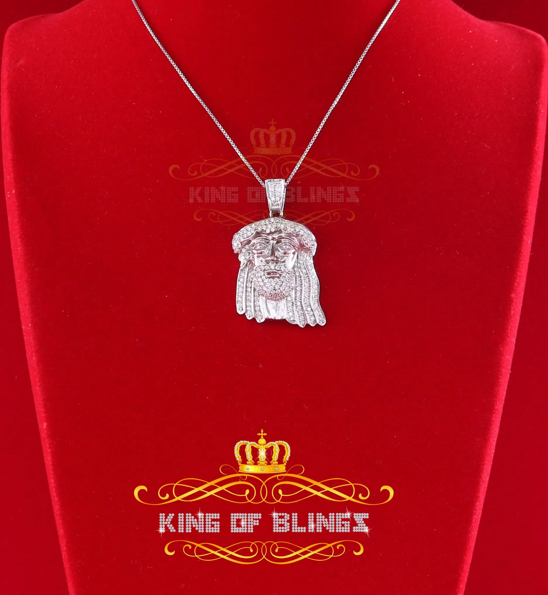 King Of Bling's White 925 Sterling Silver Pendant with Jesus Face Shape 1.89ct Cubic Zirconia