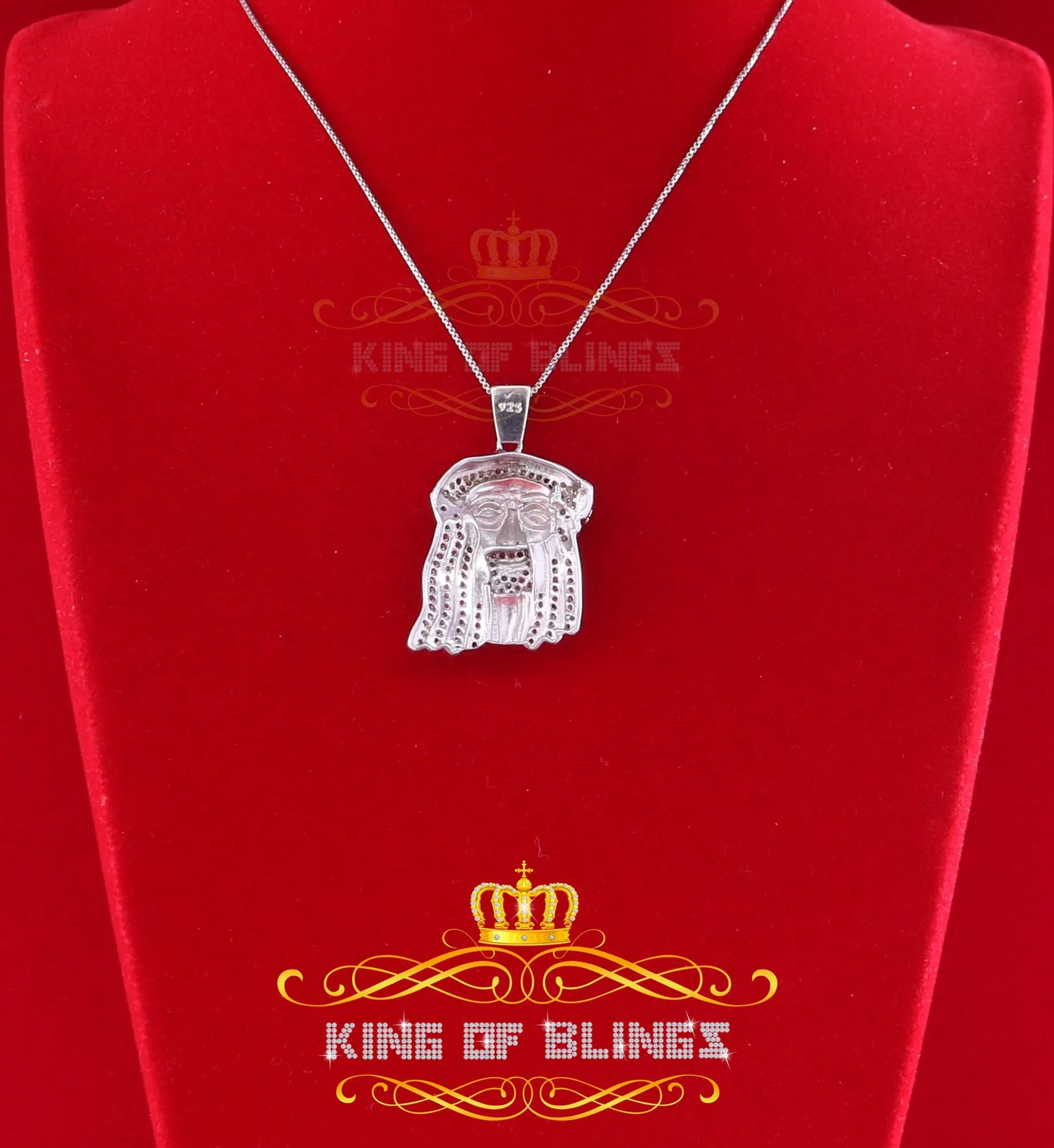 King Of Bling's White 925 Sterling Silver Pendant with Jesus Face Shape 1.89ct Cubic Zirconia