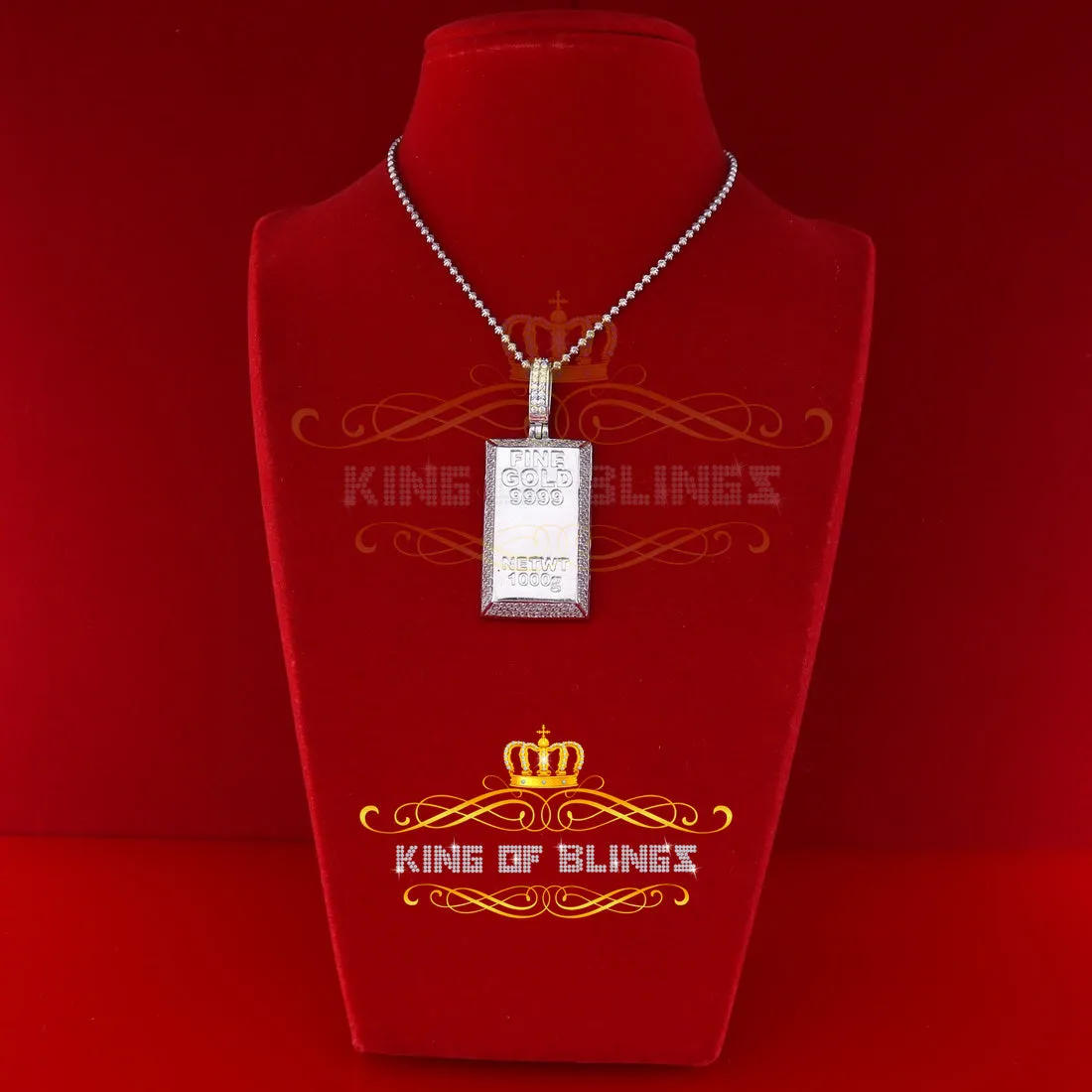 King Of Bling's White Sterling Silver Fine Square Shape Fancy Pendant with 4.40ct Cubic Zirconia