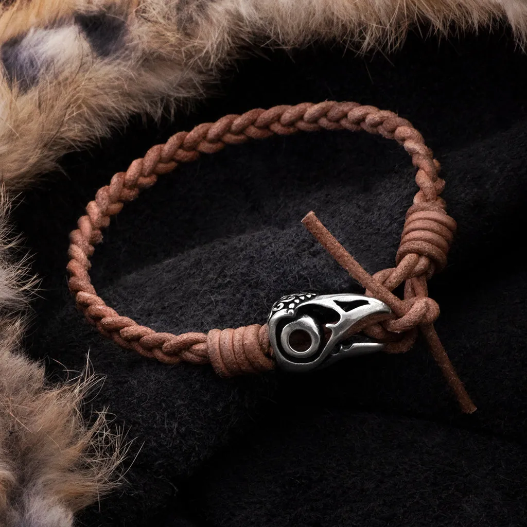 Leather Bracelet, Silver Raven