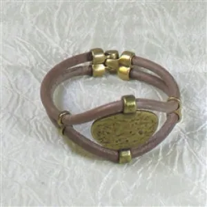 Light Brown Leather Cord bracelet with Antique Gold Accents