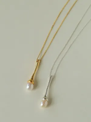 Long Minimalist Teardrop Pearl Pendant Necklace