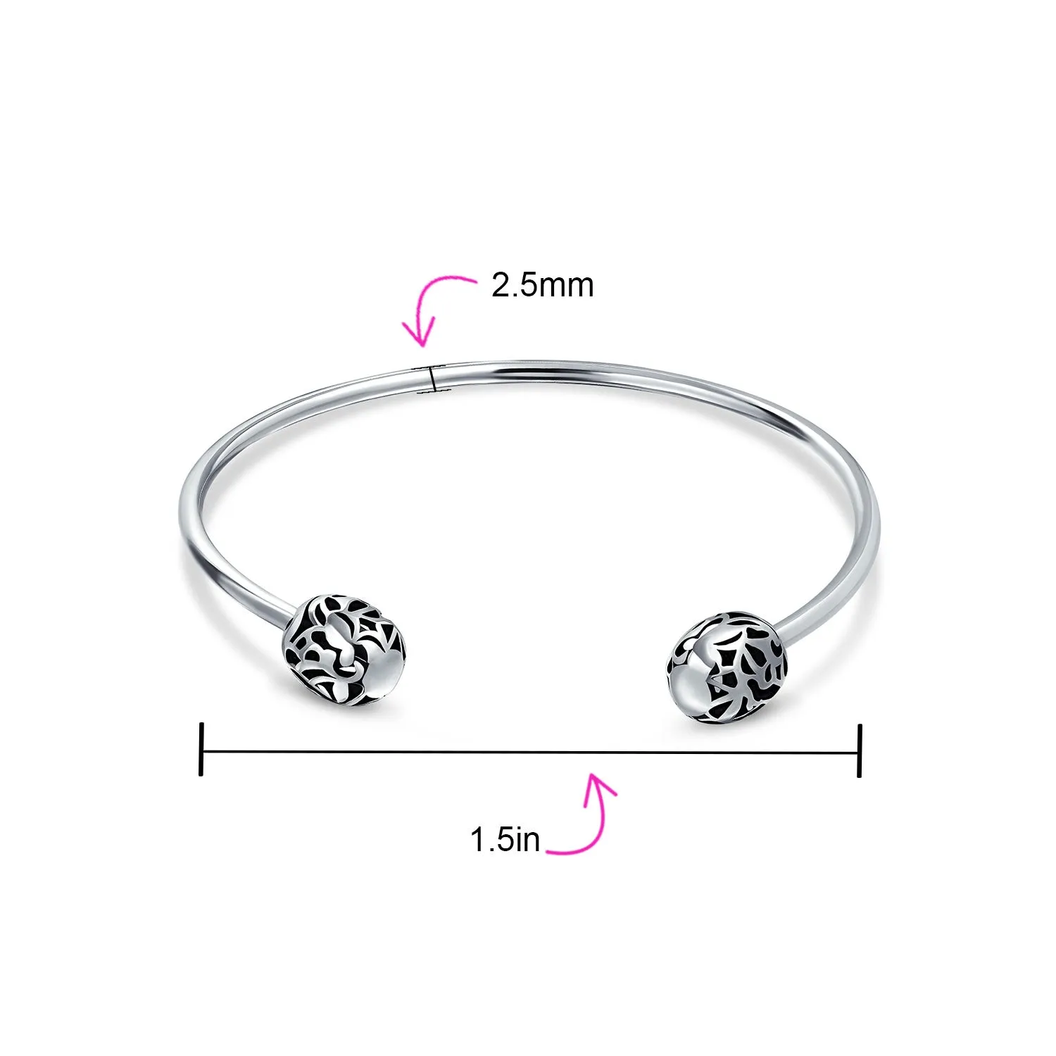 Love Message Filigree Bangle Bracelet with Screw Clasp for European Beads, Silver