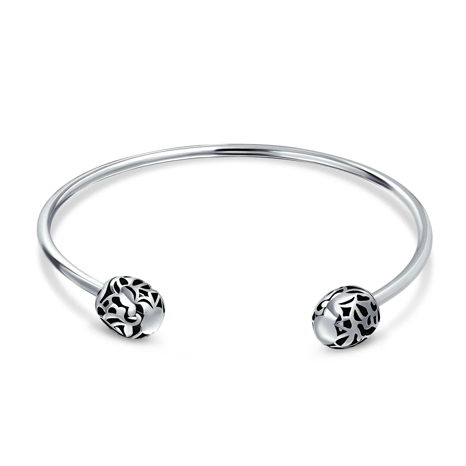 Love Message Filigree Bangle Bracelet with Screw Clasp for European Beads, Silver