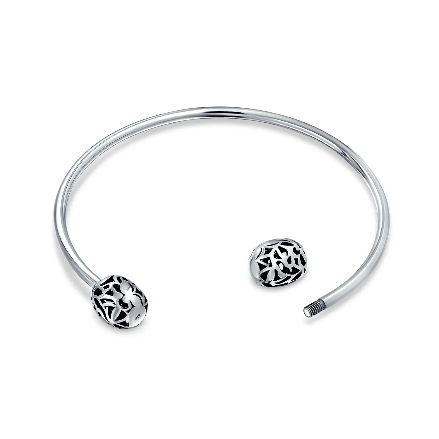 Love Message Filigree Bangle Bracelet with Screw Clasp for European Beads, Silver