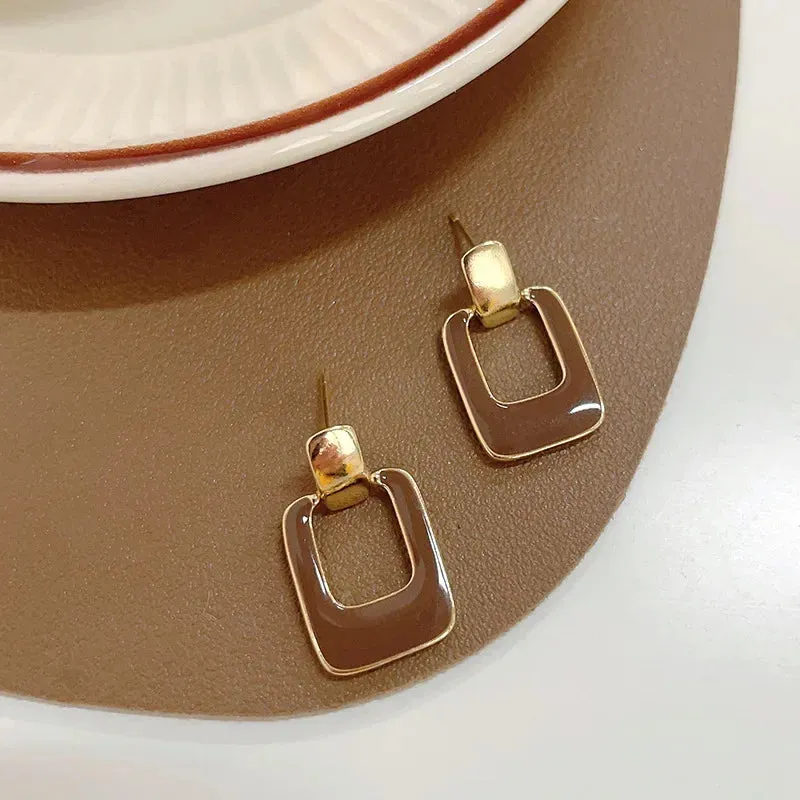 Luxuy Simple Square Coffee Color Enamel Christmas Korea Earring