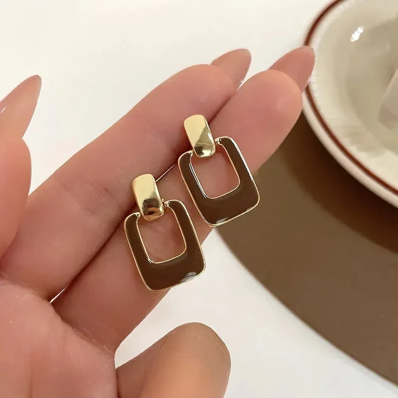 Luxuy Simple Square Coffee Color Enamel Christmas Korea Earring