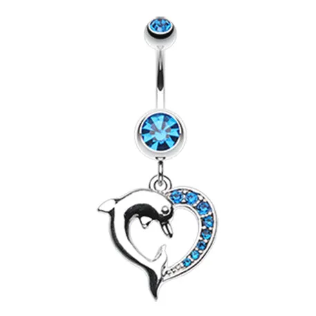 Marine Lovers Dolphin Dangly Belly Ring