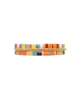 Mayana Set/3 Miyuki Tila Bracelets-Aqua/Orange