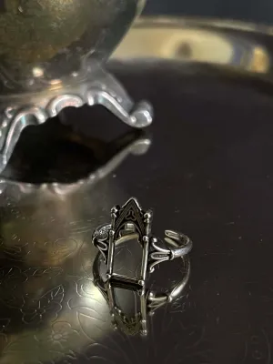 Medieval Gothic Cathedral Arch Ring in Aged Sterling Silver