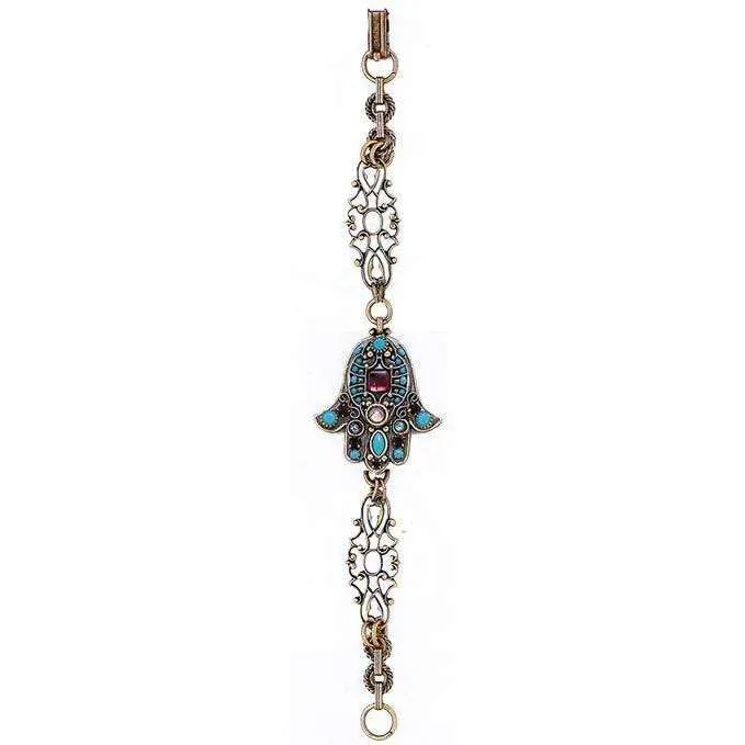 Michal Golan Howlite Turquoise and Abalone Hamsa Bracelet