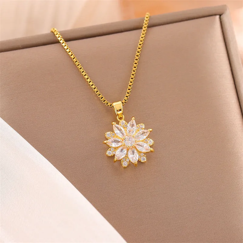 Minimalist Snowflake Stainless Steel Electroplating Necklaces