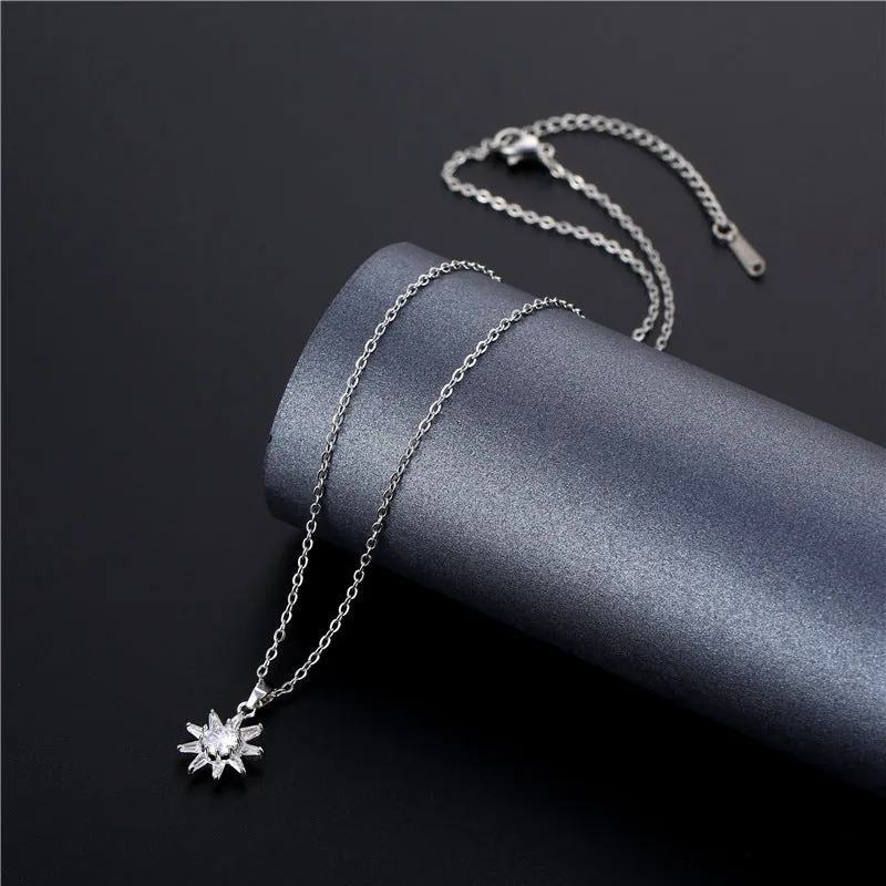 Minimalist Sun Geometric Titanium Steel Diamond Inlay Necklaces