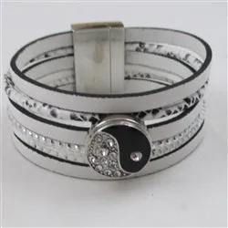 Mult-strand Yin Yan White Leather Bracelet