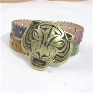 Multi-colored Leather Cuff Bracelet with Tiger for a Man