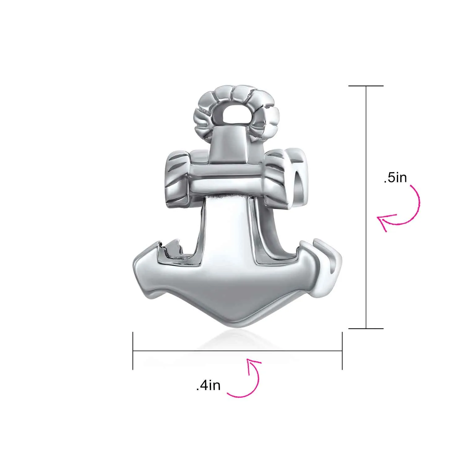 Nautical Anchor Rope Charm Bead in Sterling Silver for European Bracelets