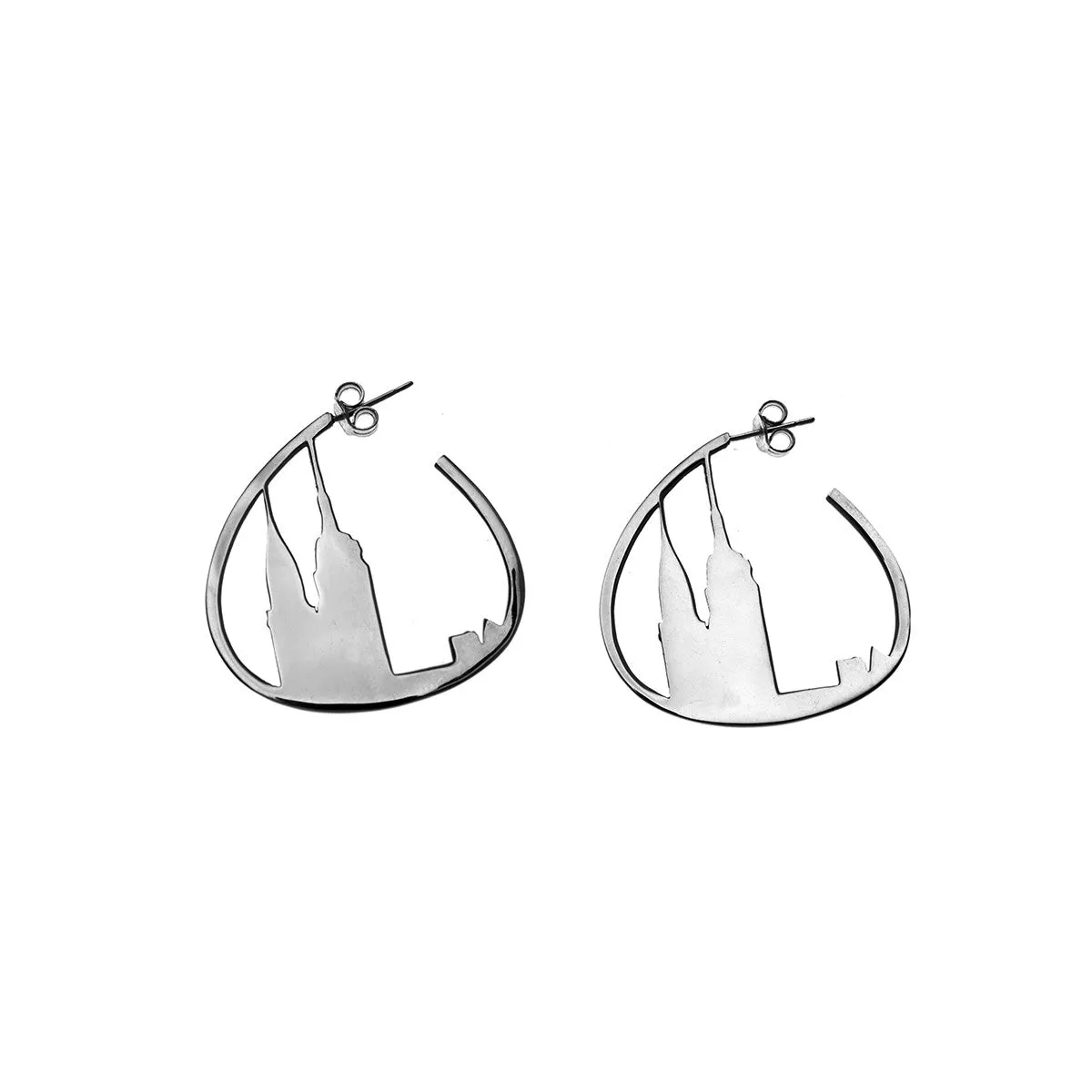 New York City Sterling Silver Skyline Hoop Earring