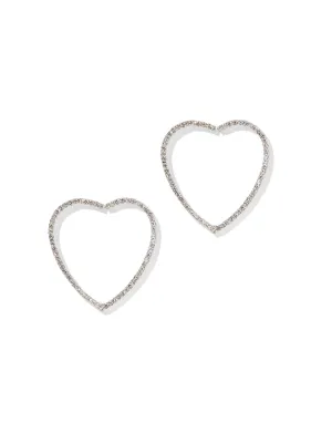 Pave Silvertone Open-Heart Post Earring