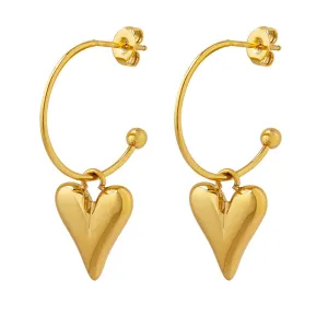 Peach Heart Pendant Earrings - Elegant Gold-Plated Titanium Ear Jewelry