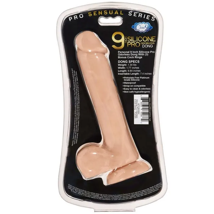 Pro Sensual Premium Silicone Dong W/ 3 C Rings 9 "