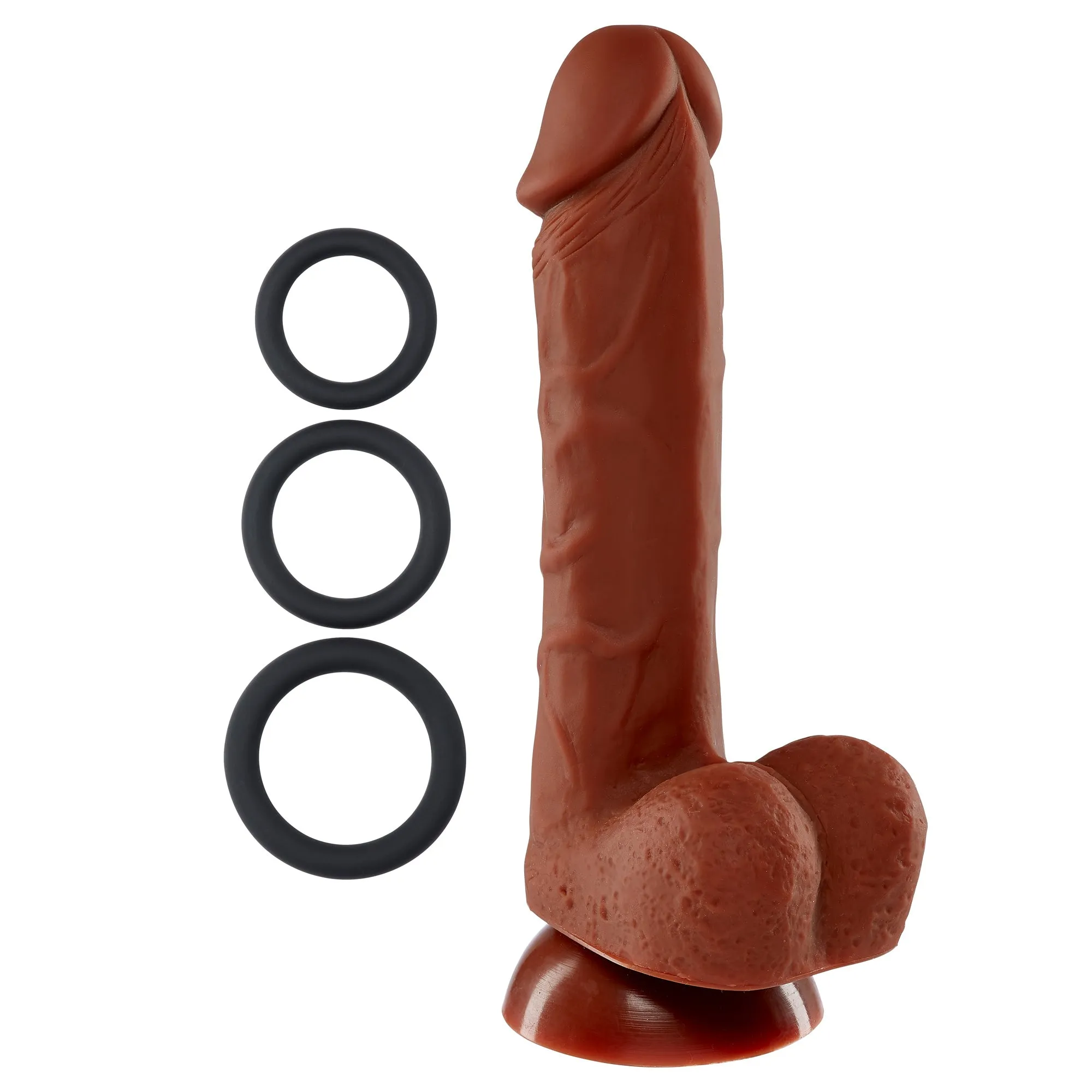 Pro Sensual Premium Silicone Dong With 3 C Rings Brown 7 "