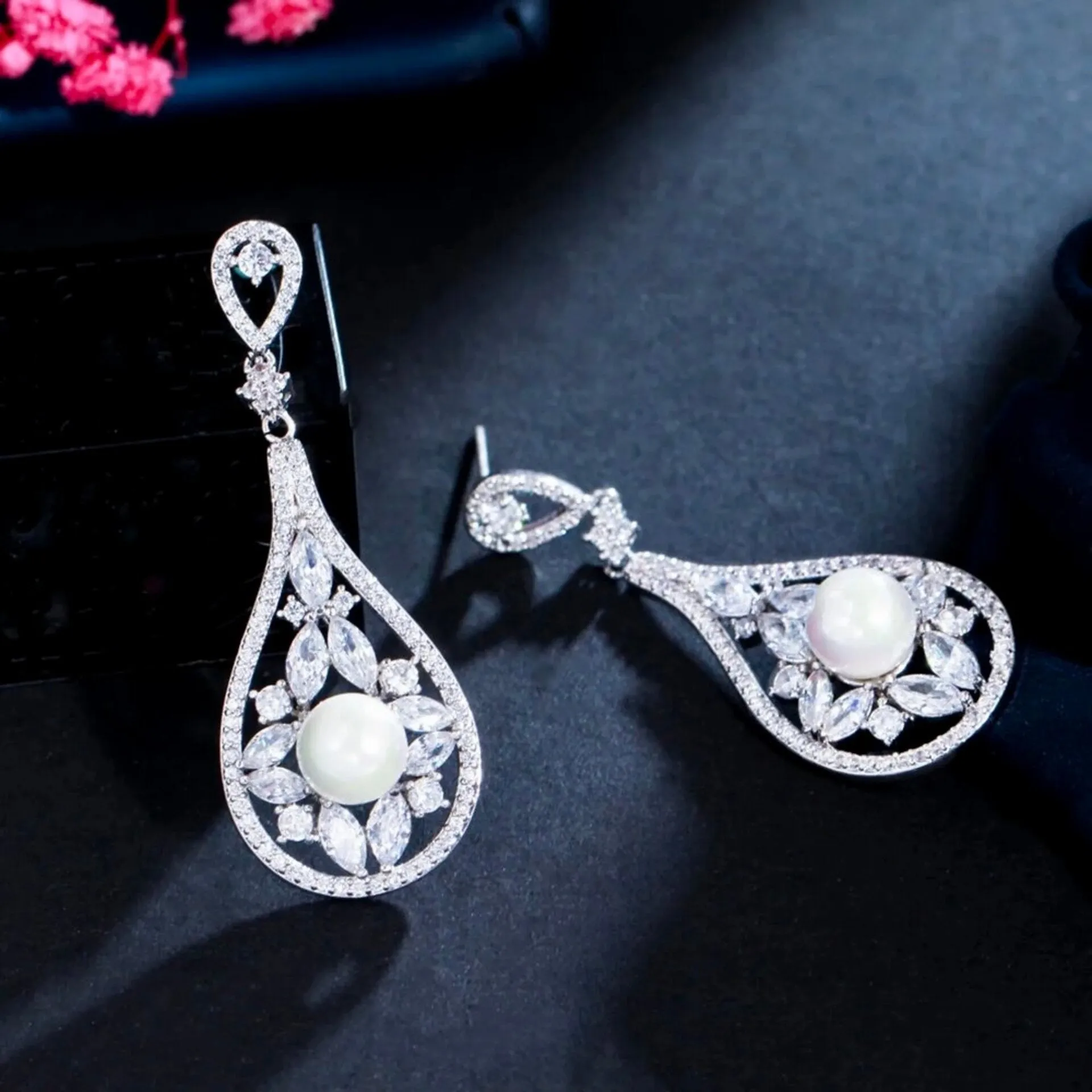 "Josephine" - Pearl and Cubic Zirconia Bridal Earrings