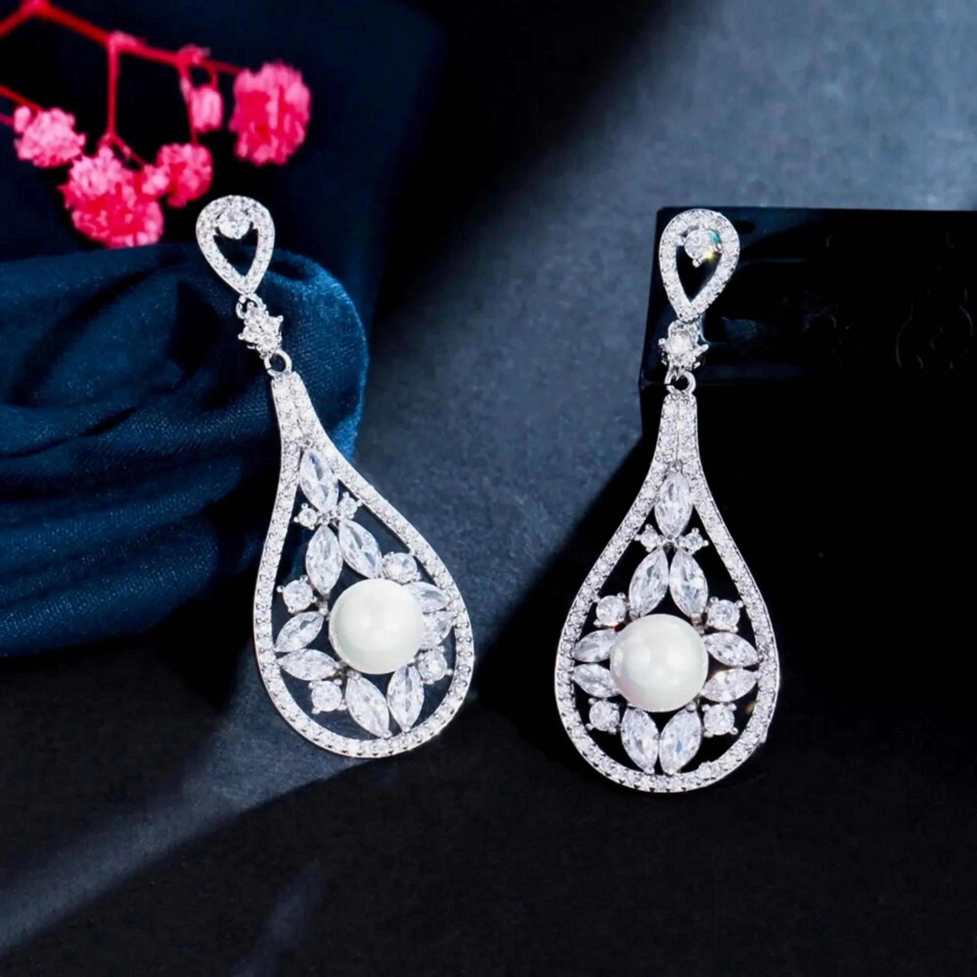 "Josephine" - Pearl and Cubic Zirconia Bridal Earrings