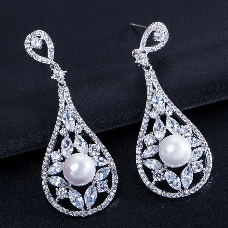 "Josephine" - Pearl and Cubic Zirconia Bridal Earrings