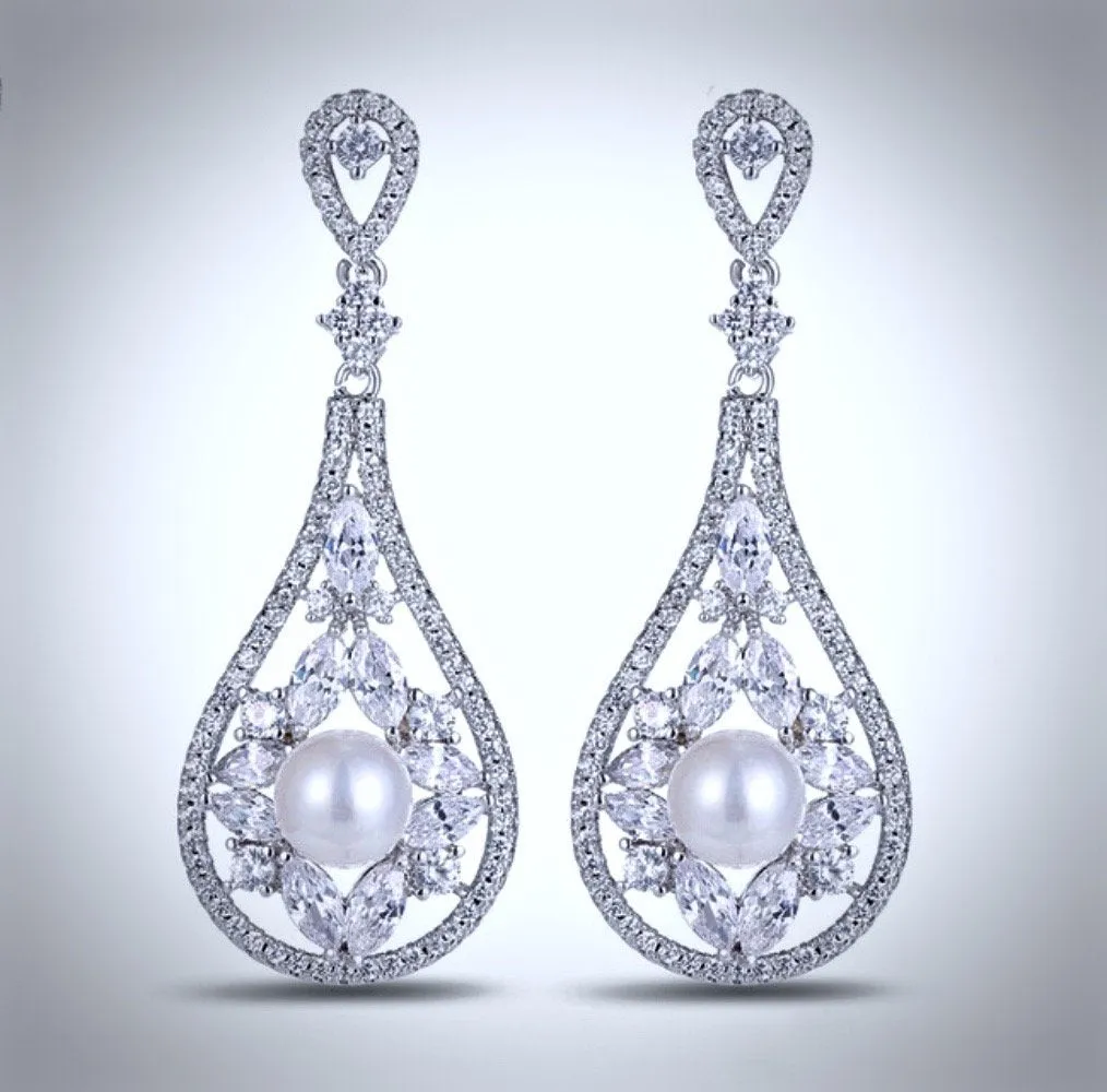 "Josephine" - Pearl and Cubic Zirconia Bridal Earrings