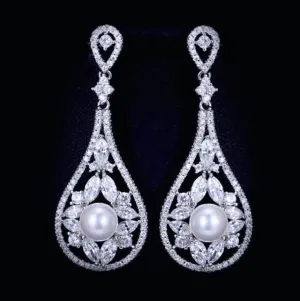 "Josephine" - Pearl and Cubic Zirconia Bridal Earrings