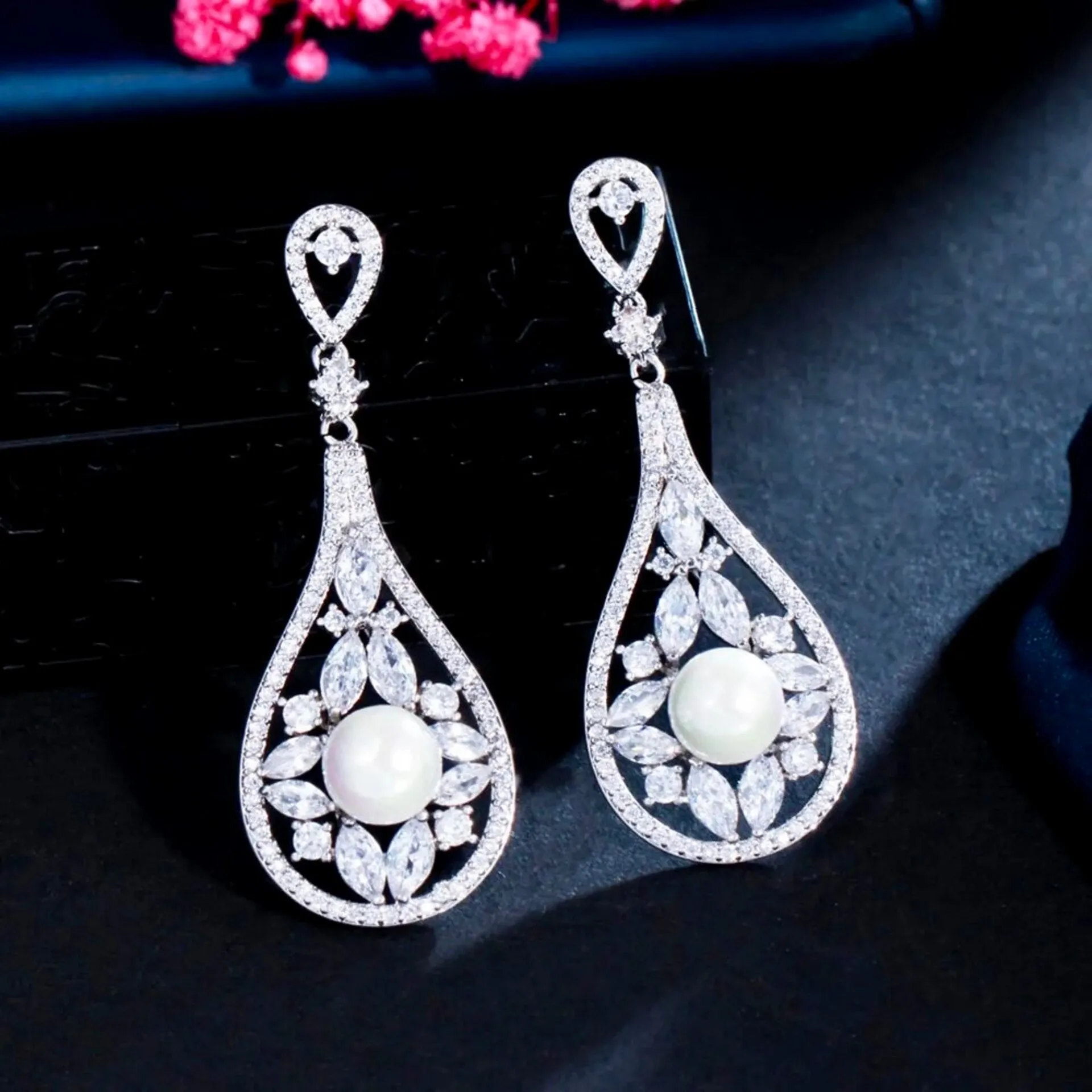 "Josephine" - Pearl and Cubic Zirconia Bridal Earrings