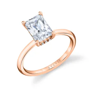 Radiant Cut Hidden Halo Engagement Ring - Melany 14k Gold Rose