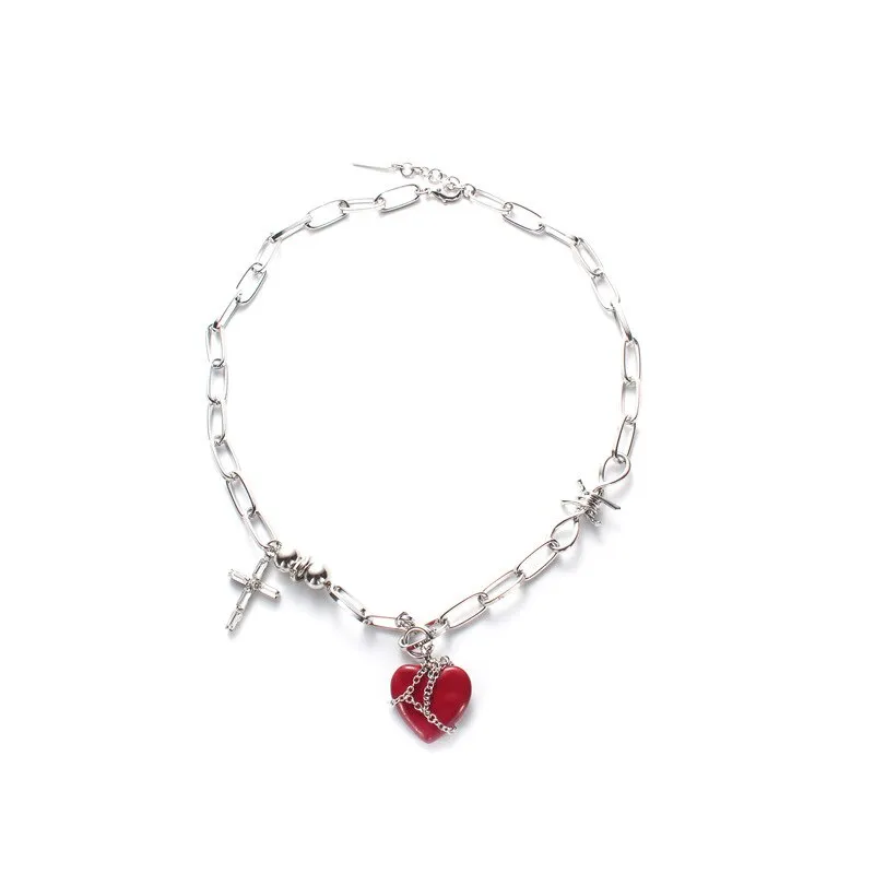 Red Heart Cross Necklace