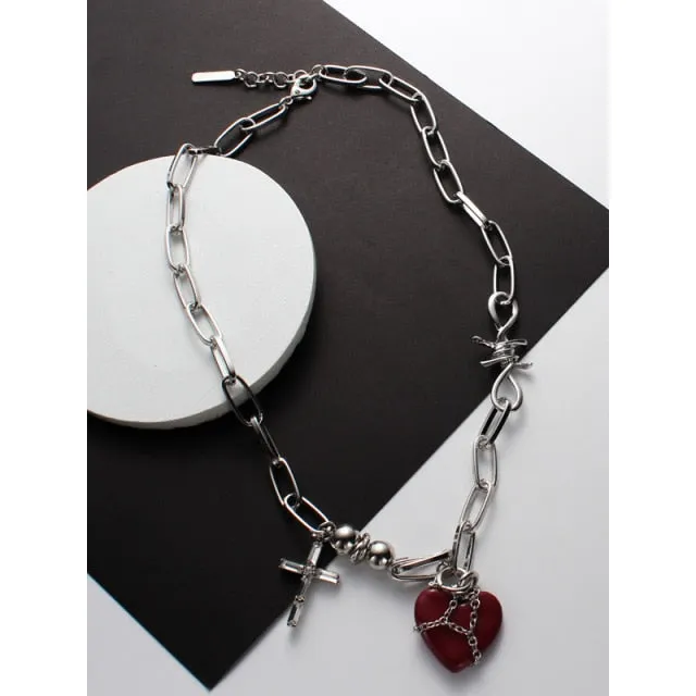 Red Heart Cross Necklace