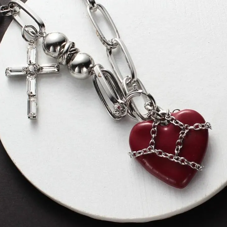 Red Heart Cross Necklace