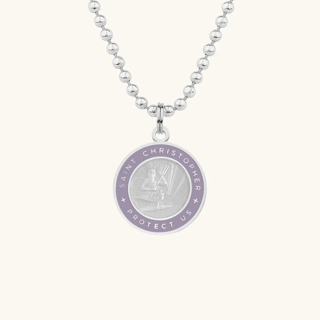 Saint Christopher Medium Medal - Silver/Lavender