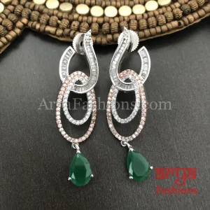 Silver Cubic Zirconia Emerald Trendy Earrings