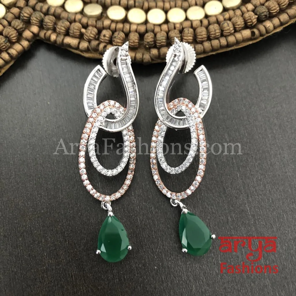 Silver Cubic Zirconia Emerald Trendy Earrings