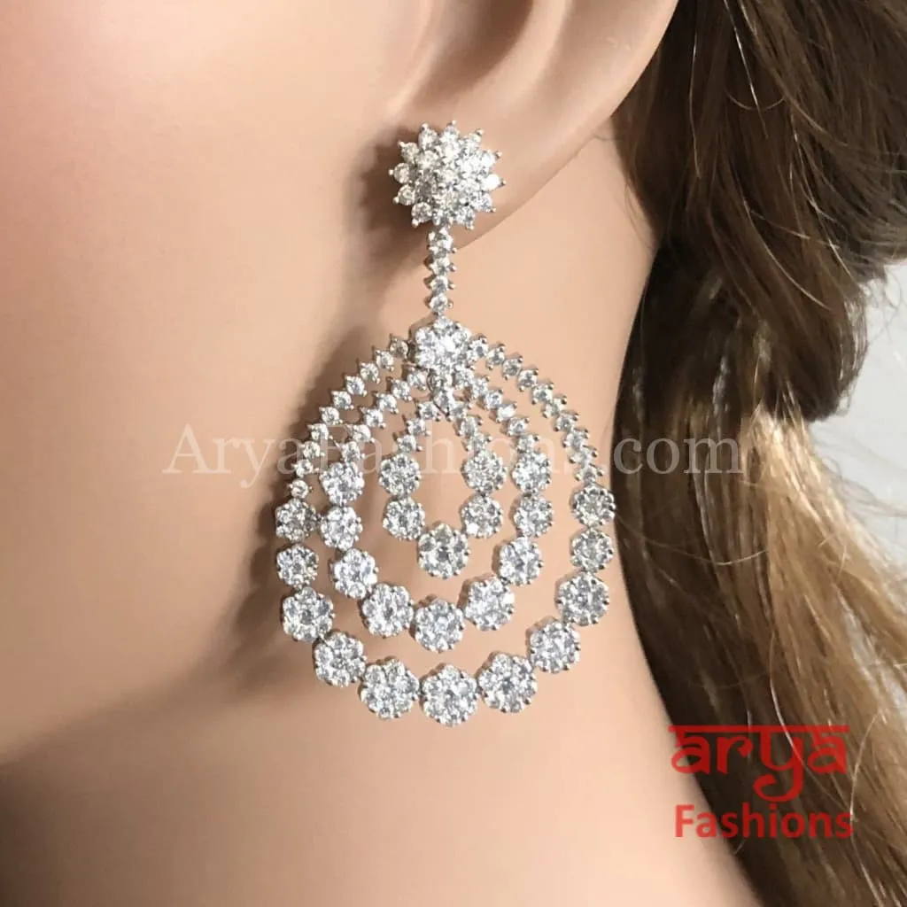 Silver Cubic Zirconia Round Multi-Ring Trendy Fashion Earrings