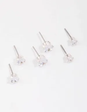 Silver Graduating Diamante Stud Earring 3-Pack