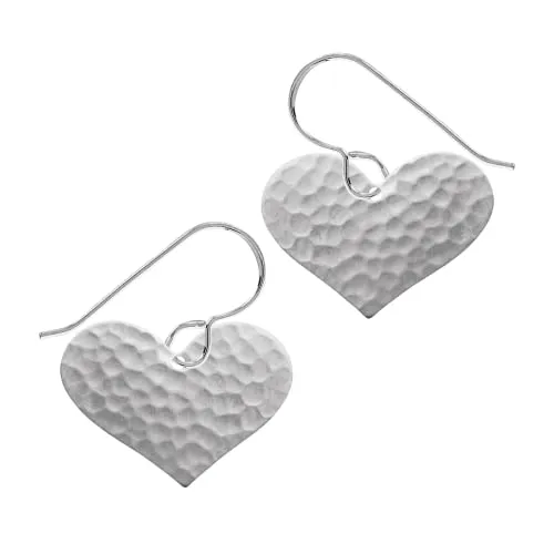 Silver Hammered Heart Dangle Earrings