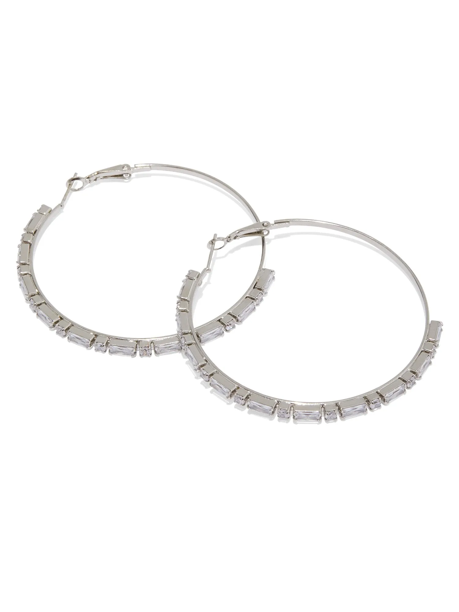 Silver-Tone Rhinestone Hoop Earrings