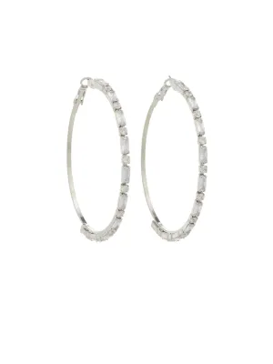 Silver-Tone Rhinestone Hoop Earrings