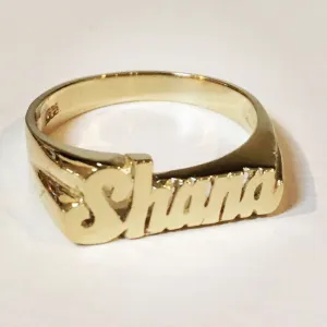 Small Gold Script Name Ring