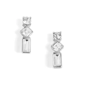 Sparkling Baguette Drop Stud Earrings