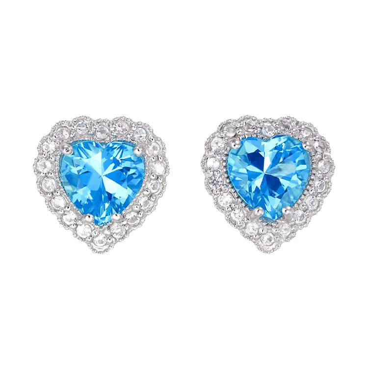 Sparkling Heart Passion Topaz Earrings with Halo