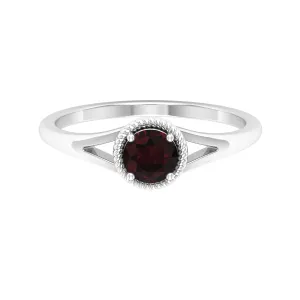 Split Shank Garnet Solitaire Ring with Rope Frame