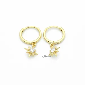 Sterling Silver Huggie Hoop Earrings with Dangle Star - Gold