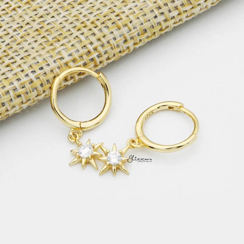 Sterling Silver Huggie Hoop Earrings with Dangle Star - Gold